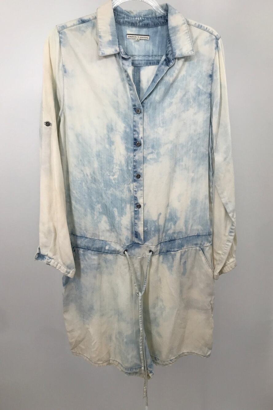 Standards & Practices Acid Wash Chambray Long Sleeve Romper L